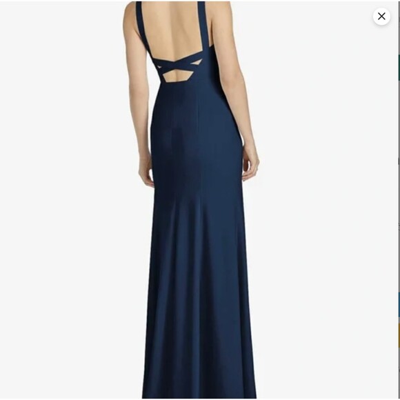 Dessy Collections 3039 Long dress Size 2 Midnight navy blue NWT Formal Crepe - Picture 2 of 12